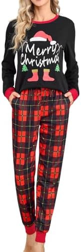 difficort Womens Christmas Pajamas Long Sleeve Pj Set Soft Plaid Pants Sleepwear with Pockets | Amazon (US)
