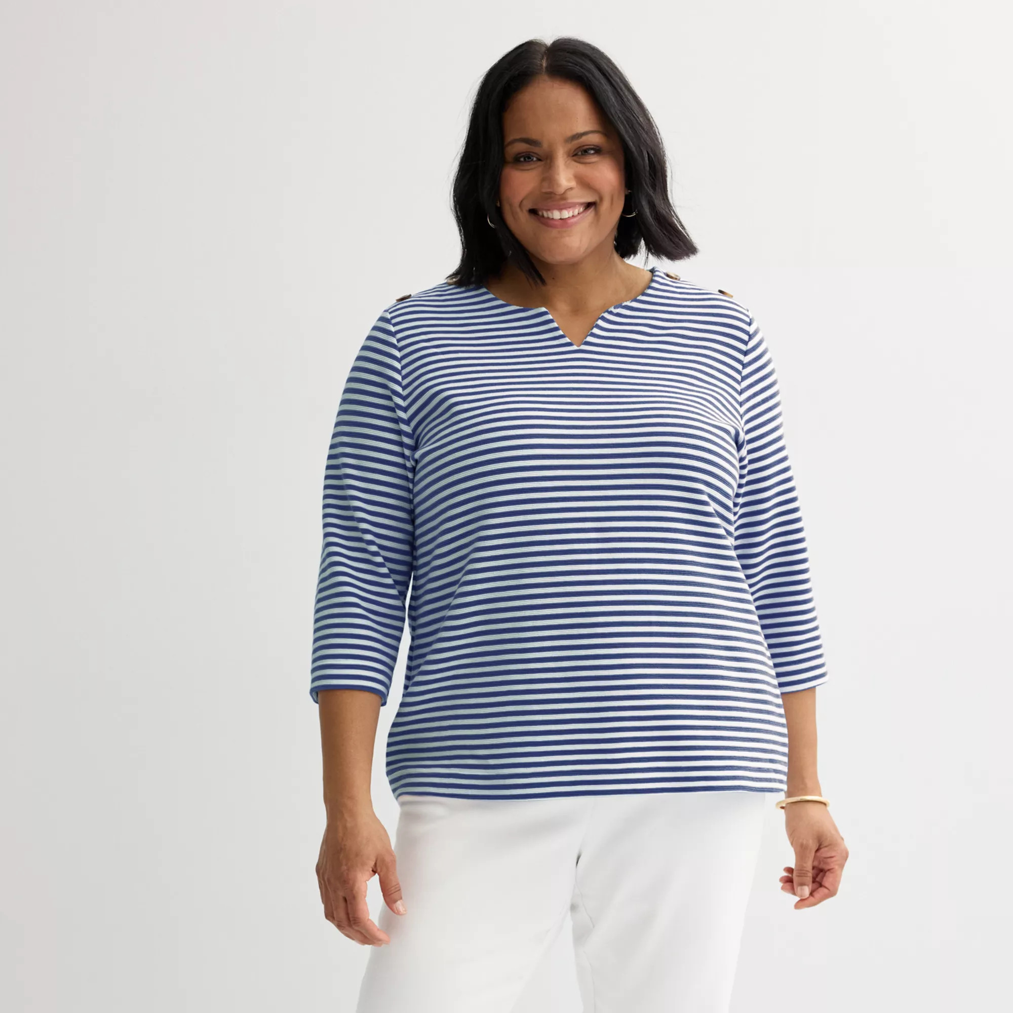 Plus Size Croft & Barrow® Button Shoulder Split Neck Top | Kohl's