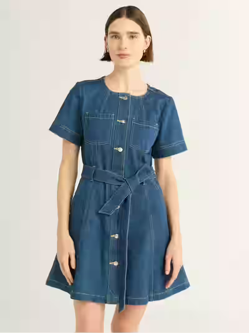 Free Assembly Women’s Cotton Utility Mini Dress with Short Sleeves, Sizes XS-4X | Walmart (US)