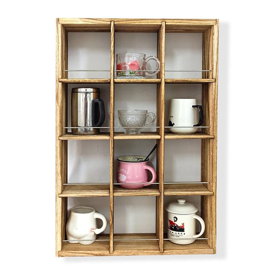 Wall Mounted Coffee Mug Display Rack, 17x25 Large Wooden Display Shelves Cup Holder Shadow Box Sh... | Amazon (US)