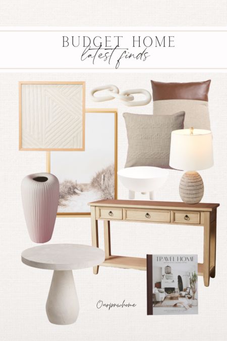 Latest budget home finds!

Neutral home decor, console table, accent table, end table, decorative links, wall art, ridged vase, table lamp, footed bowl, throw pillows, coffee table book

#LTKFind #LTKstyletip #LTKhome