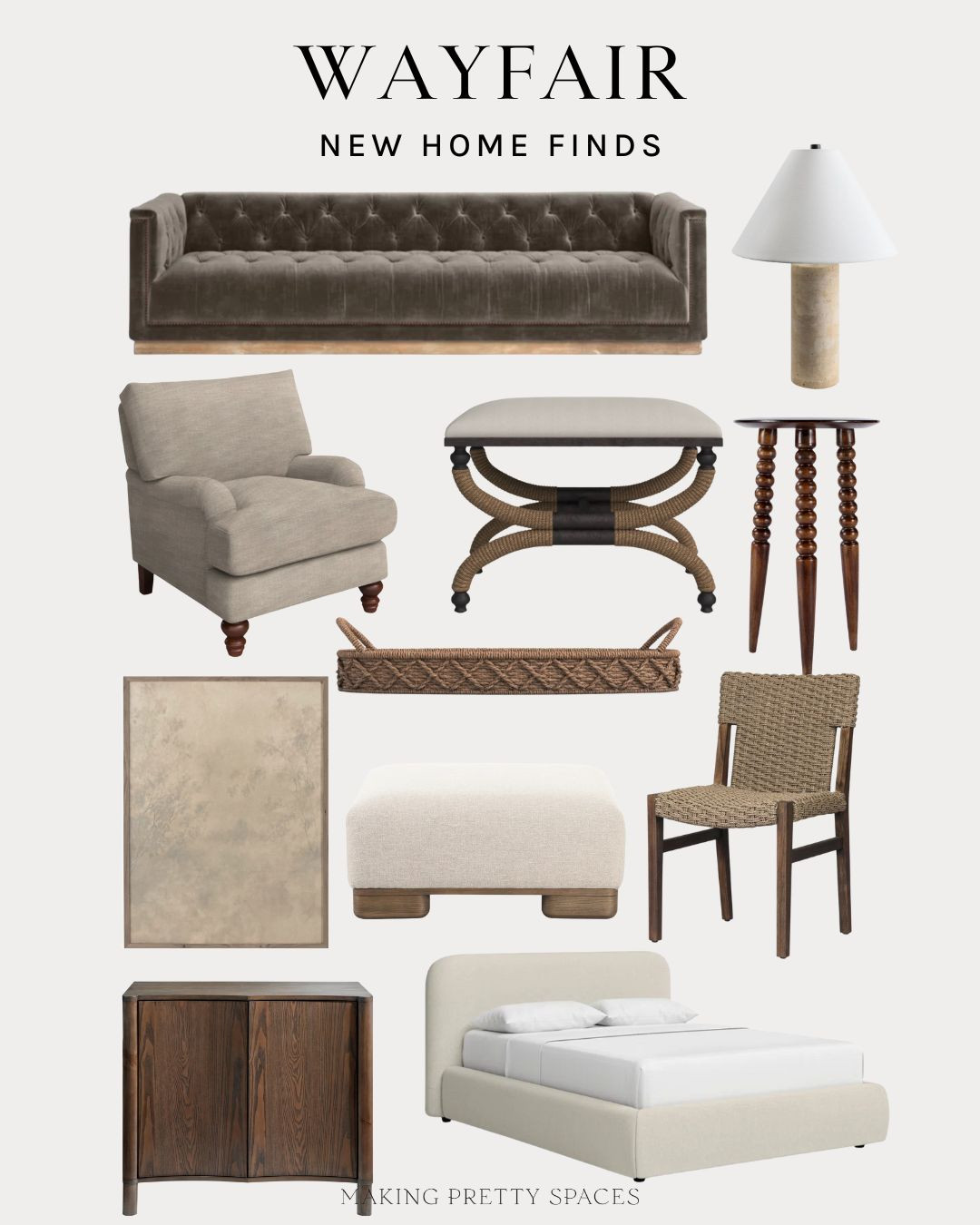 Shop these wayfair new home finds!  brown sofa, lamp, modern organic, chair, stool, basket, chair, ottoman, artwork, cabinet, upholstered bed. 

 #LTKHome #LTKFindsUnder50 #LTKStyleTip