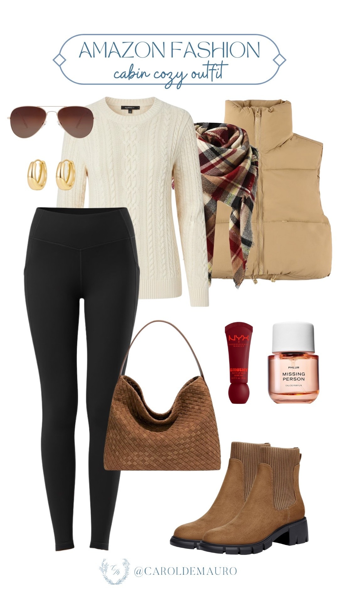 Cabin mode: officially activated! Living in cozy layers and monochromatic tones this week with a classic cable knit, a puffer vest, and a plaid scarf. Whether you're out exploring or just staying cozy by the fire, this look will definitely keep you warm and stylish.

amazon fashion, affordable outfit, cabin vibes, winter vacation look, mountain style, neutral outfit, wardrobe refresh, cold weather accessories

#LTKFindsUnder50 #LTKU #LTKSeasonal