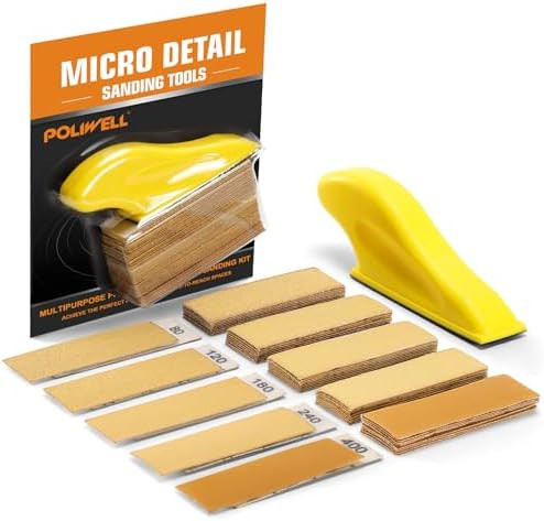 POLIWELL Micro Sander Kit 3.5” x 1” Mini Sander for Small Projects, Detail Handle Sanding Too... | Amazon (US)
