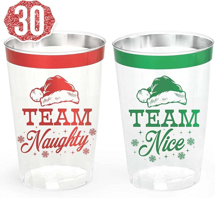 xo, Fetti Christmas Decorations Cups - 30 count, 12 oz | Team Naughty or Nice, Christmas Eve Disp... | Amazon (US)
