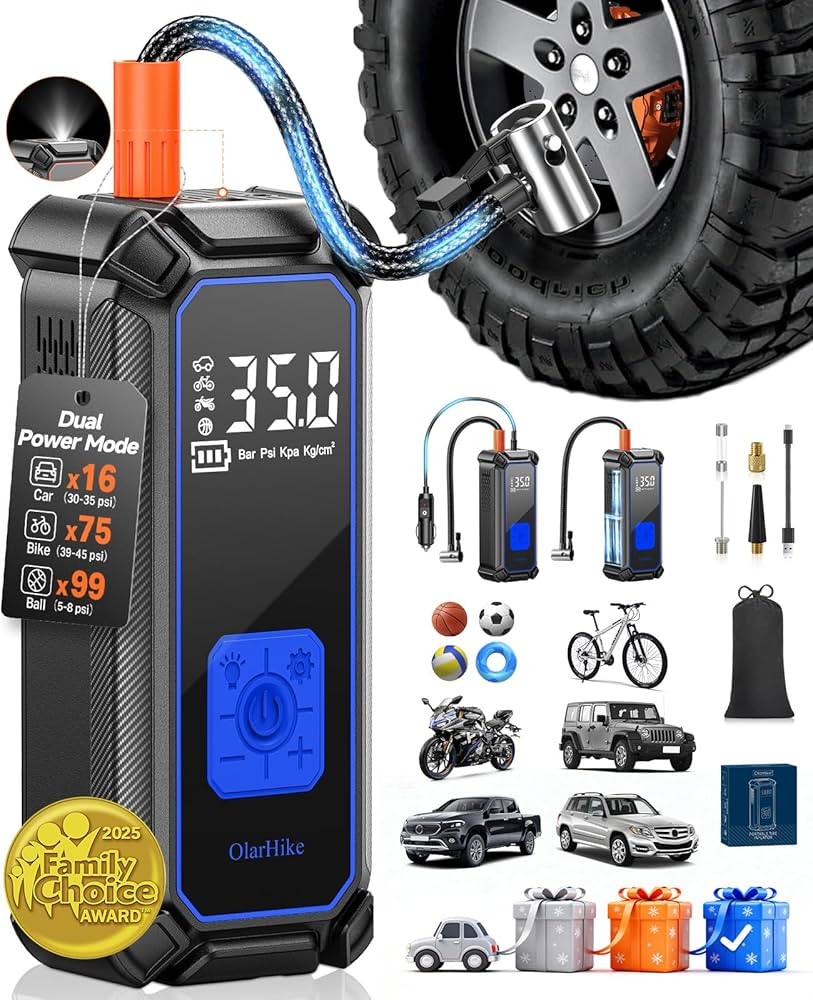 OlarHike Cordless Tire Inflator Portable Air Compressor, 150PSI Dual Power - 5400 mAh & 12V DC, A... | Amazon (US)