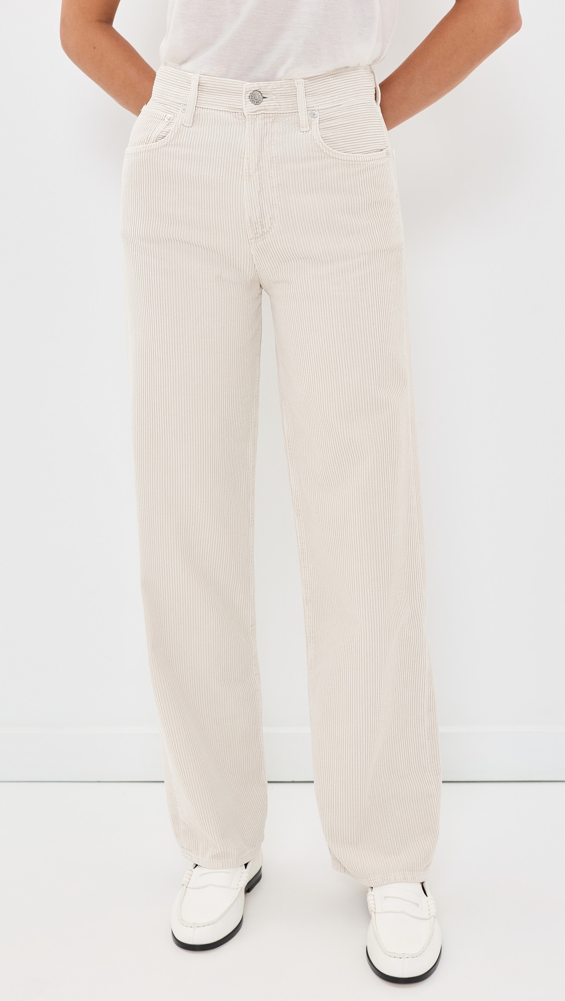 AGOLDE Ren High Rise Wide Leg Corduroy Pants 32 Bone 24 | Shopbop