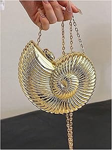 GORGLITTER Women's Seashell Bag Metallic Fancy Evening Bags Party Crossbody Handbag Gold One Size | Amazon (US)