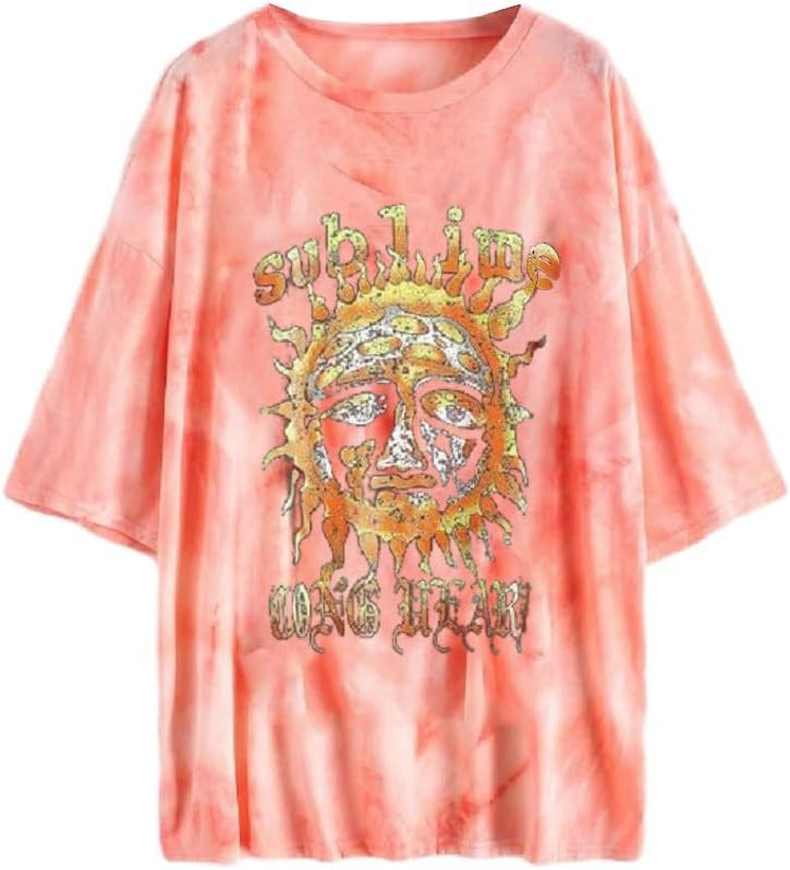 Fenxxxl Women’s Oversized Tshirt Short Sleeve Tunic Tops Crew Neck Casual Drop Shoulder Loose T... | Amazon (US)