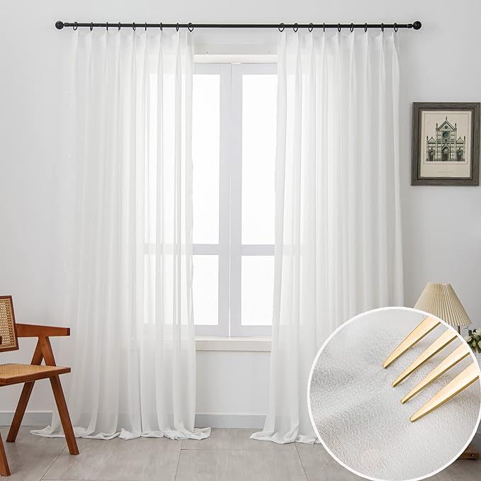 Pinch Pleated Drapes 108 Inches Long 1 Panel Off White Chiffon Sheer Curtains for Living Room and... | Amazon (US)