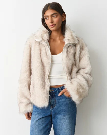 Faux Fur Zip Up Jacket | Glassons (Australia)