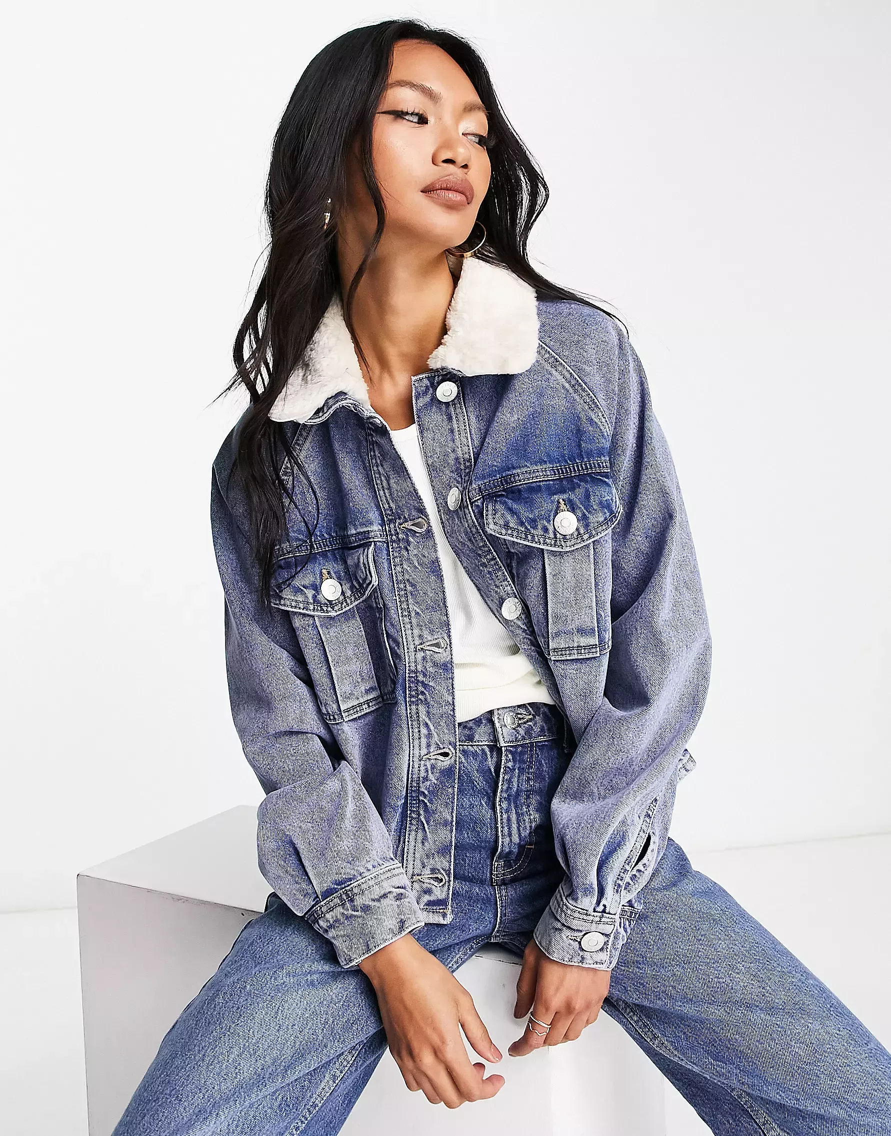 Lined Borg-collar Denim Jacket curated on LTK