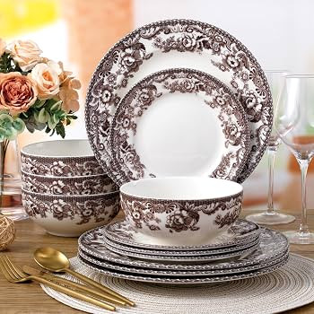 Joseph Sedgh Collection Montana Chip-Resistant Porcelain Dinnerware Set, 12-Piece, Elegant Brown ... | Amazon (US)