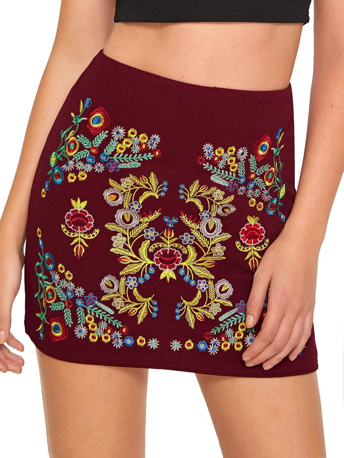 SheIn Women's Casual Floral Embroidered Bodycon Short Mini Skirt | Amazon (US)