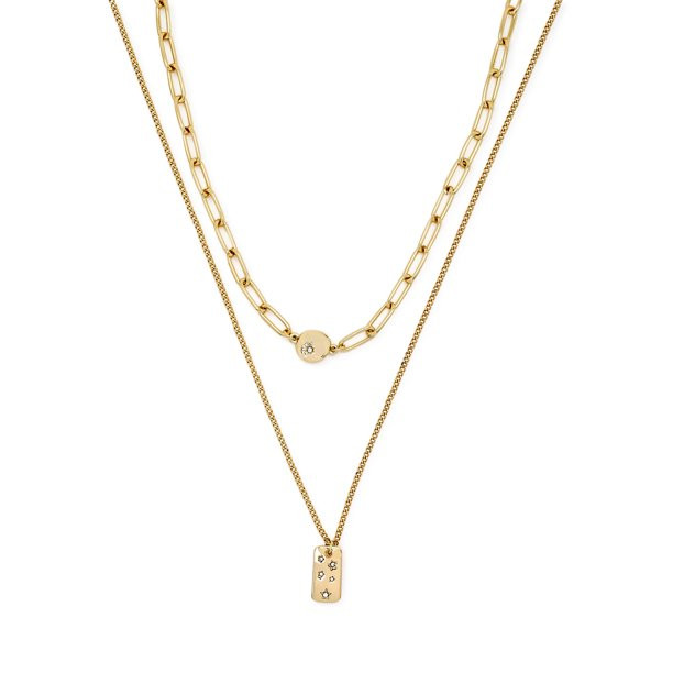 Scoop Womens 14K Gold Flash-Plated Celestial Link and Curb Pendant Necklace Duo, 2-Piece - Walmar... | Walmart (US)
