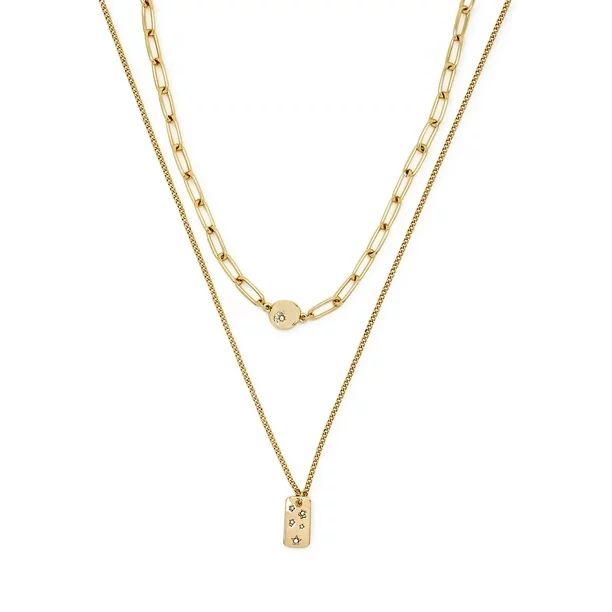 Scoop Womens 14K Gold Flash-Plated Celestial Link and Curb Pendant Necklace Duo, 2-Piece | Walmart (US)