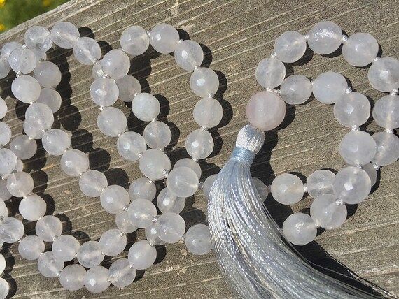 Quartz Mala Necklace, mala beads 108 necklace, mala tassel necklace, beaded yoga mala, crystal ne... | Etsy (US)