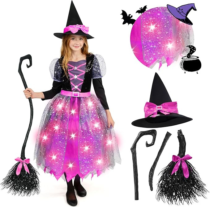 Spooktacular Creations Witch Costume Kids, Light Up Halloween Costumes Witch Dress with Hat and B... | Amazon (US)