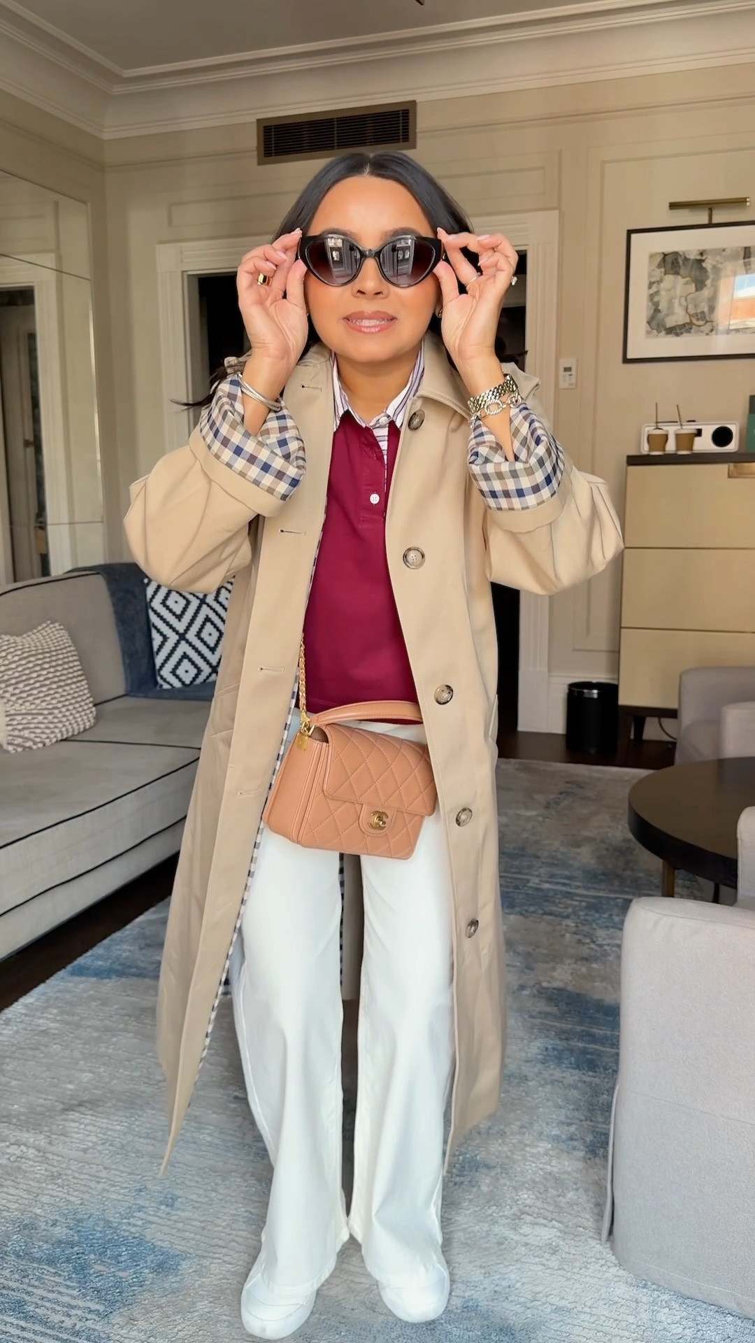 Day 3 Europe Trip in London! 
Light beige trench coat size 0 TTS
Burgundy polo shirt size xs TTS
Navy sweater size xxs TTS 
Ecru jeans size 26 petite TTS 
Sneakers size 6.5 TTS

#LTKvlog #LTKPetite #LTKTravel