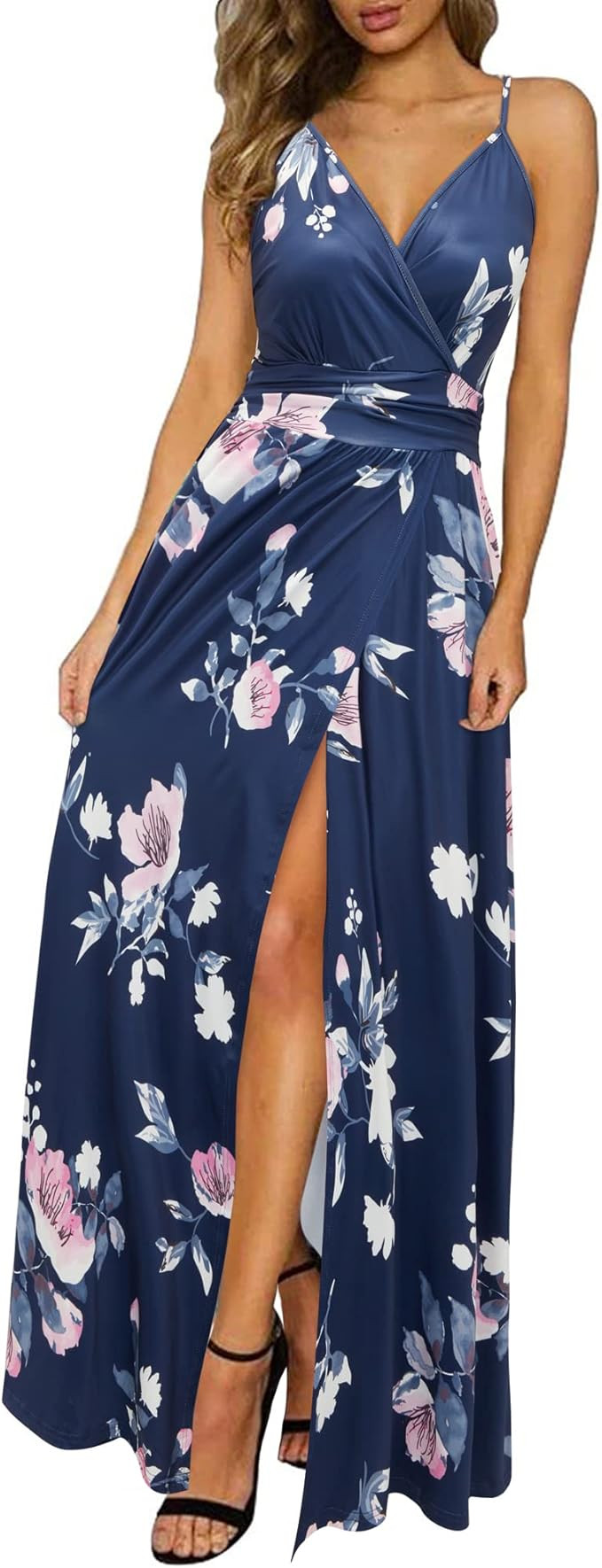 Newshows Women Summer 2025 Maxi Dress Vacation Floral Spaghetti Strap Spring Casual Boho Split Be... | Amazon (US)