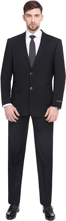 PL Men's Two-Piece Classic Fit Office 2 Button Suit Jacket & Pleated Pants Set,Black,46 Regular /... | Amazon (US)