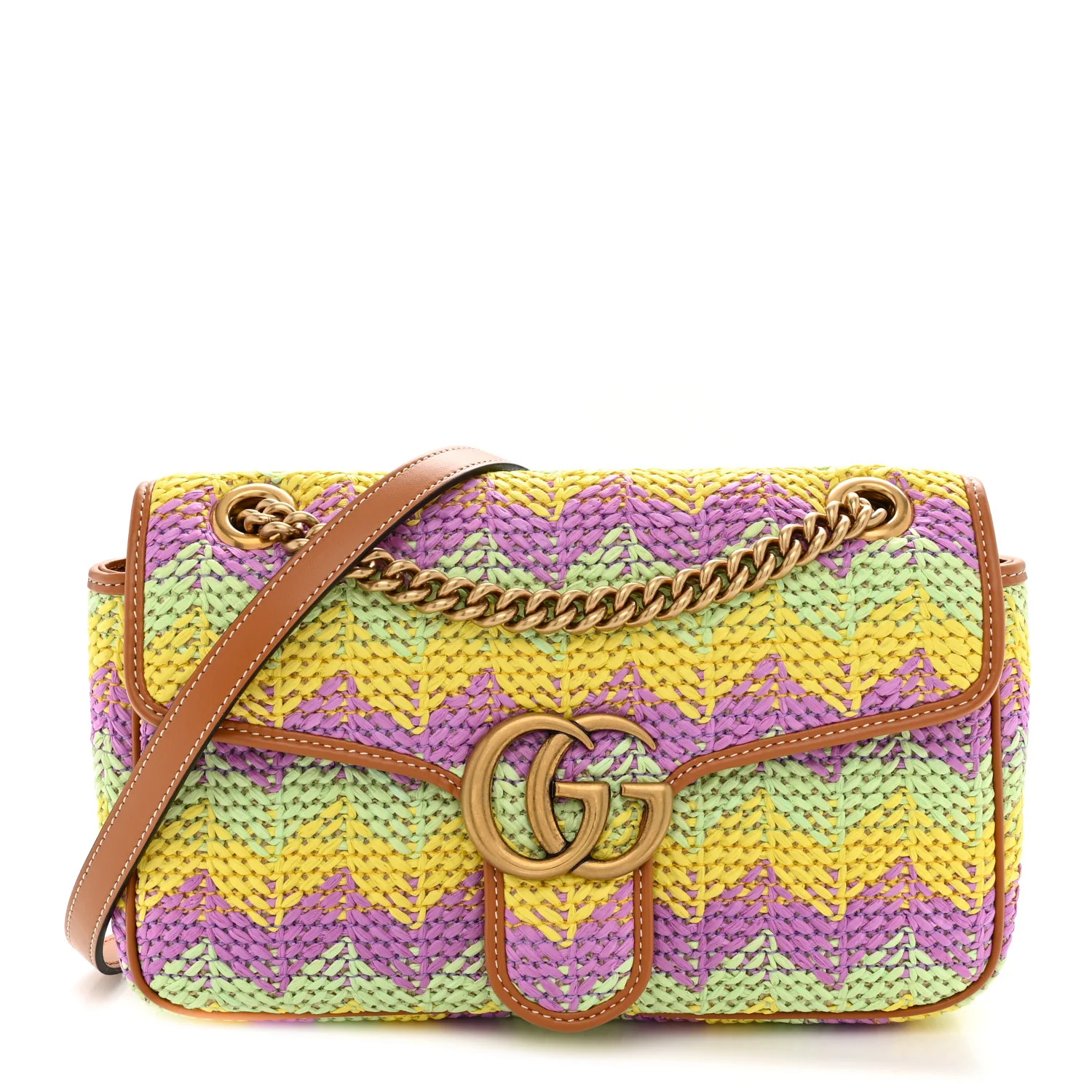 Gucci Calfskin Raffia Woven Small GG Marmont Shoulder Bag Multicolor 1917065 | FASHIONPHILE (US)