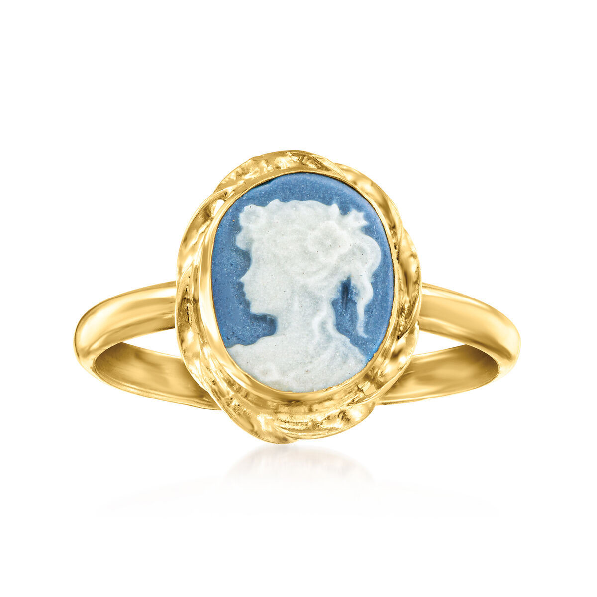 Italian Blue Porcelain Cameo Ring in 18kt Gold Over Sterling. Size 5 | Ross-Simons
