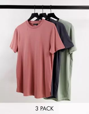 ASOS DESIGN 3-pack organic longline T-shirts with side slits | ASOS (Global)