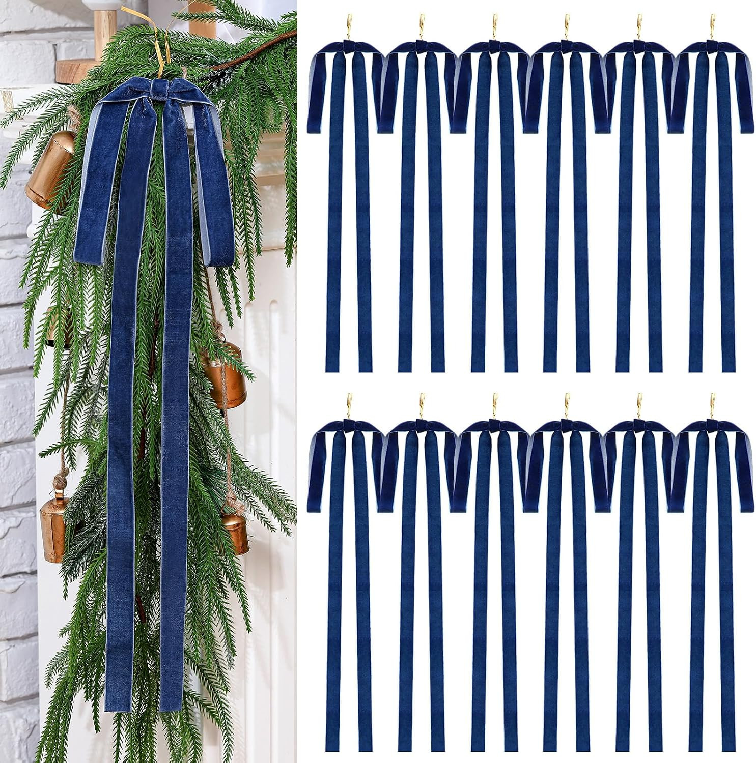 Janinka 6 Long Haze Blue Christmas Velvet Bow Ornament Vintage Tree Decor | Amazon (US)
