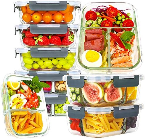 Bayco 9 Pack Glass Meal Prep Containers 3 & 2 & 1 Compartment, Glass Food Storage Containers with... | Amazon (US)