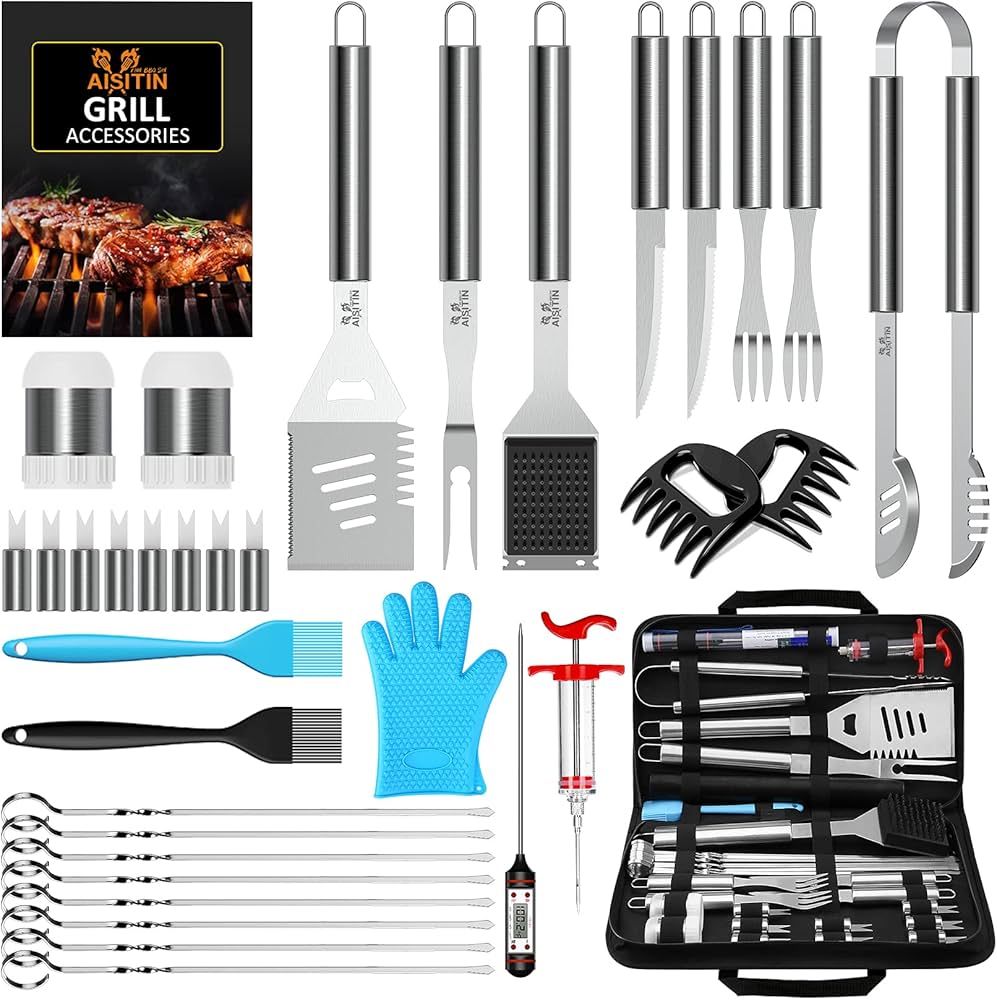 AISITIN 35PCS Grill Accessories BBQ Tools Set, Stainless Steel Grilling Kit with Thermometer, For... | Amazon (US)