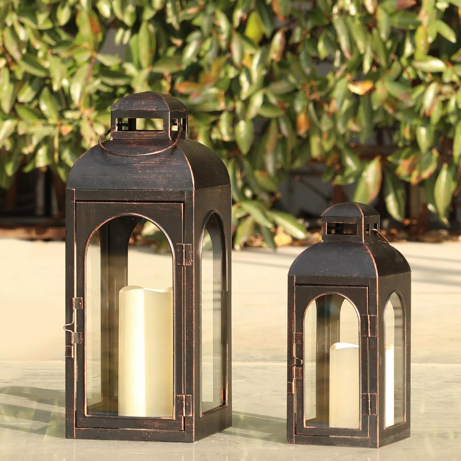 Lanterns Decorative Indoor,Set Of 2 Outdoor Lanterns For Porch, 20" Metal Frame Candle Holders Hanging Lights,With Glass, Spring, Fall, Christmas | Wayfair North America