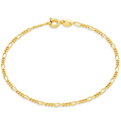 Amazon Essentials 14K Gold Plated Fine Figaro Chain Bracelet 7.5", Yellow Gold | Amazon (US)