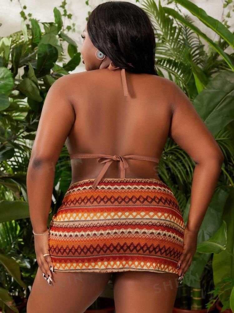 SHEIN Swim Curve Plus Size Women Fashionable Bohemian Style Bikini Swimwear Bikini Set For Summer... | SHEIN