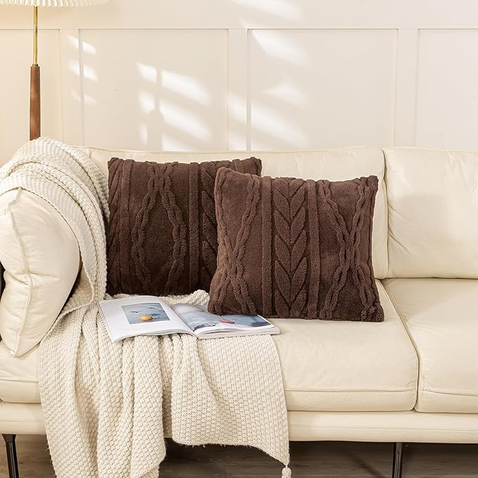 YUSOKI Sherpa Throw Pillow Covers-3D Stylish Design,Set of 2-Decorative Fuzzy Fluffy Cozy Pillow ... | Amazon (US)