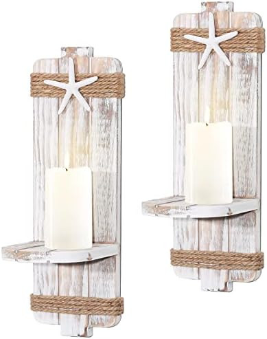 Distressed Starfish Wall Candle Sconces (Set of 2) - Beach Decor, Ocean Themed Wall-Mount Candleh... | Amazon (US)