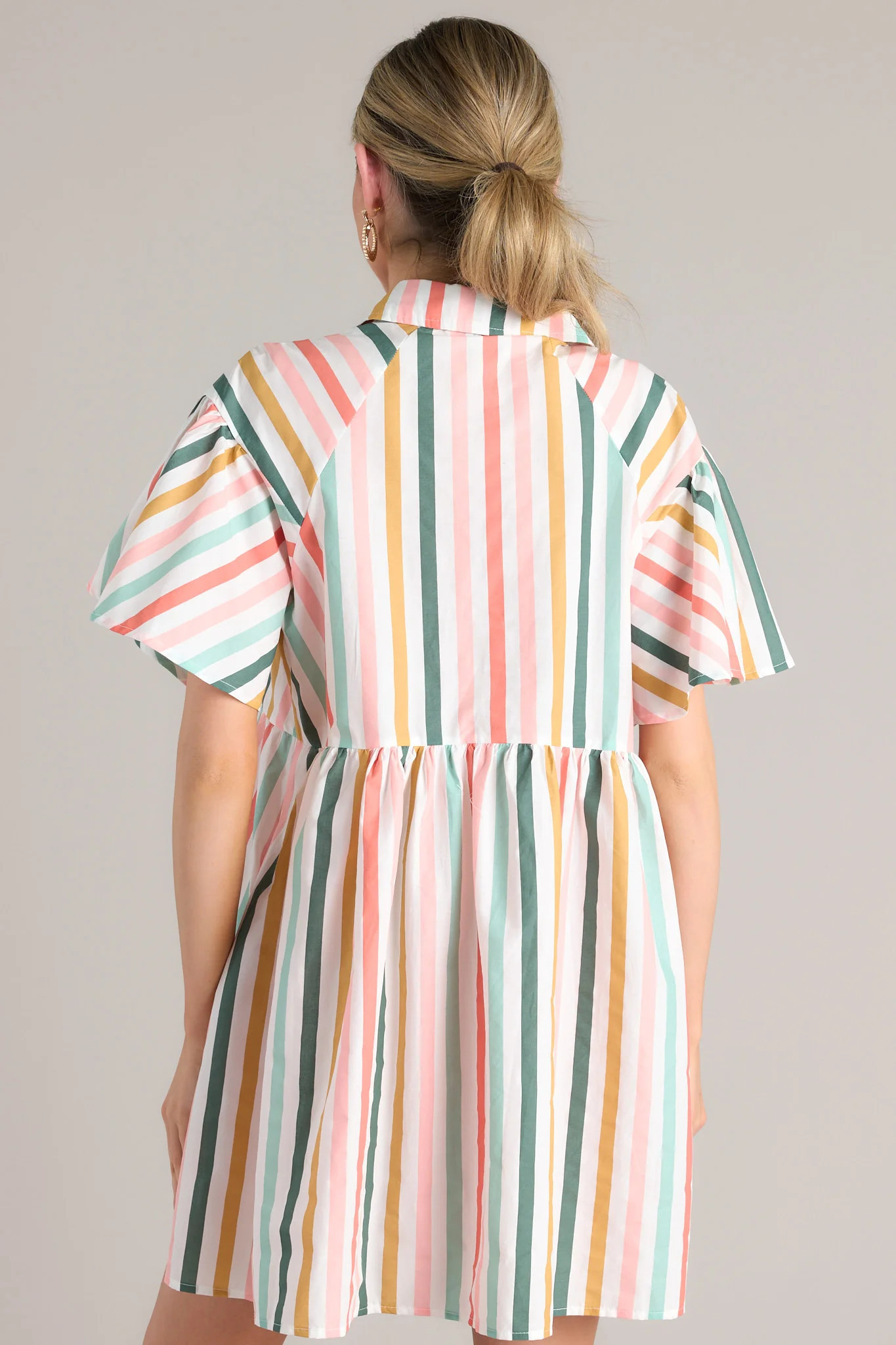 In The Clouds Desert Sage Green Multi Stripe Dress | Red Dress