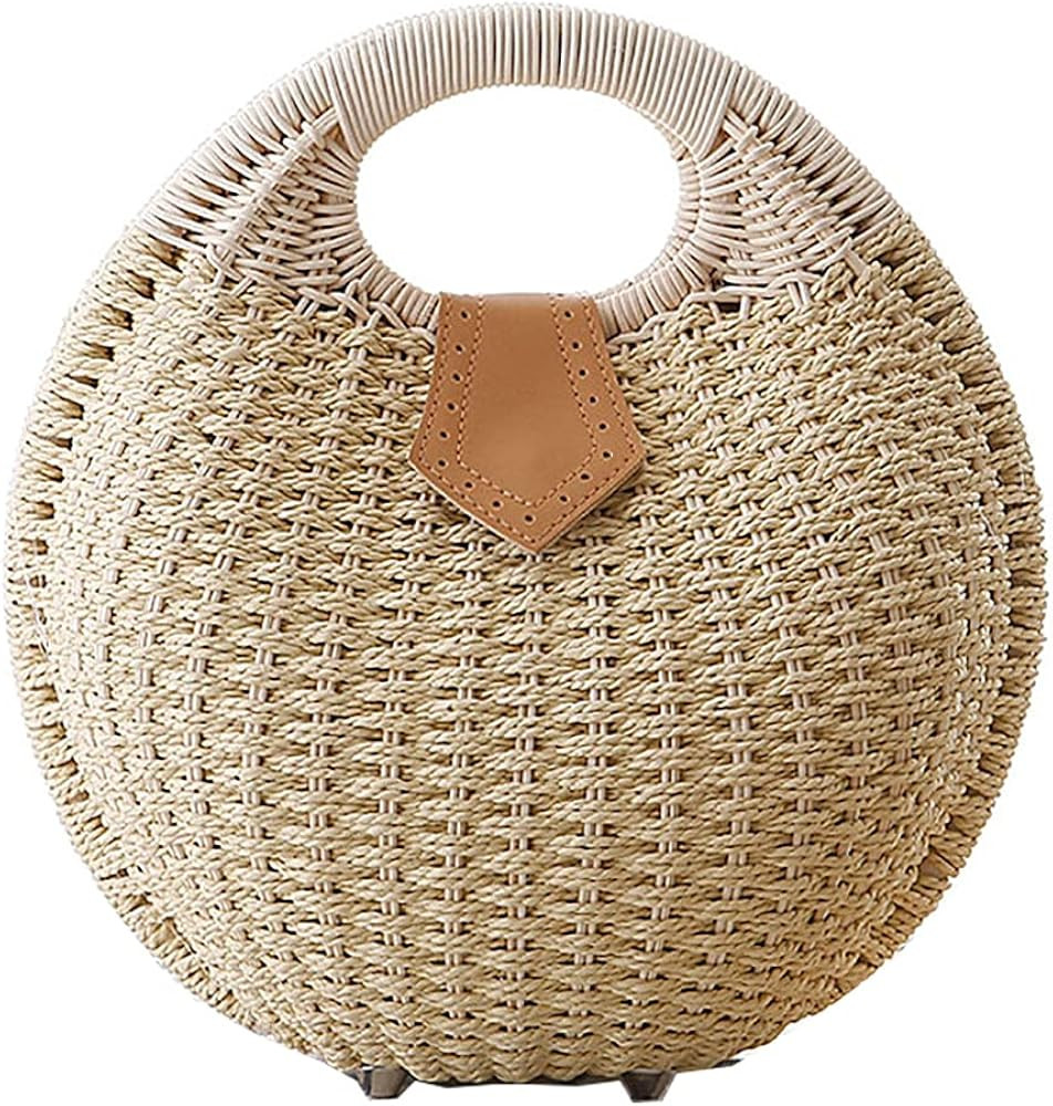 Women's Shell Shape Straw Bag Rattan Beach Tote Summer Straw Tote Bag (Beige,One Size) | Amazon (US)