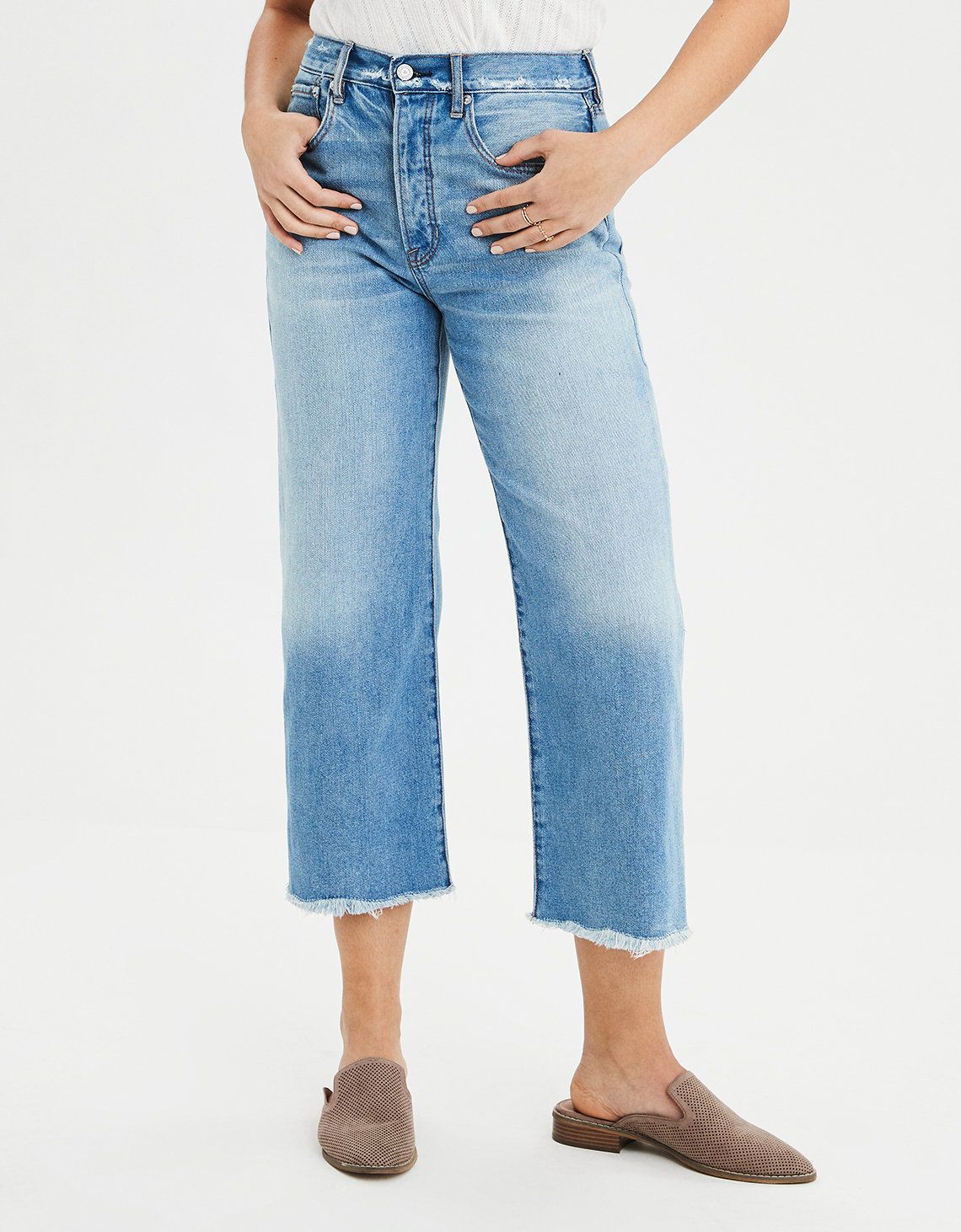 Wide Leg Crop Jean, Faded Indigo | American Eagle Outfitters (US & CA)