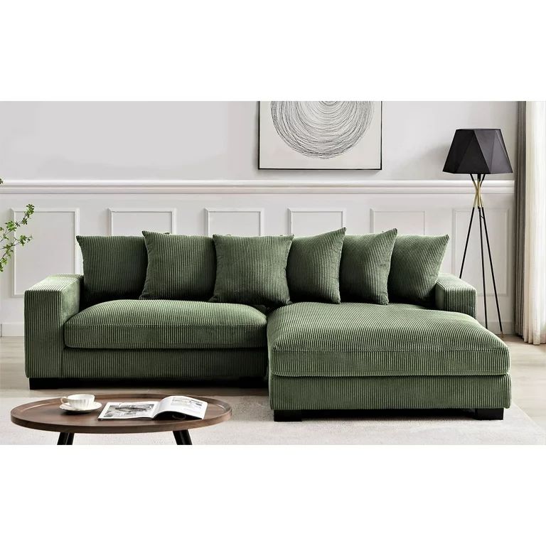 Uspridefurniture Payan 102.4" Wide Corduroy L-Shape Sectional Sofa, Dark Green - Walmart.com | Walmart (US)