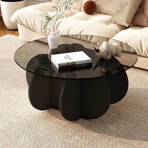 Black Coffee Table, 31.5" Round Glass Coffee Table for Living Room Mid Century Modern Coffee Table Unique Circle Center Table with Wood Base | Amazon (US)