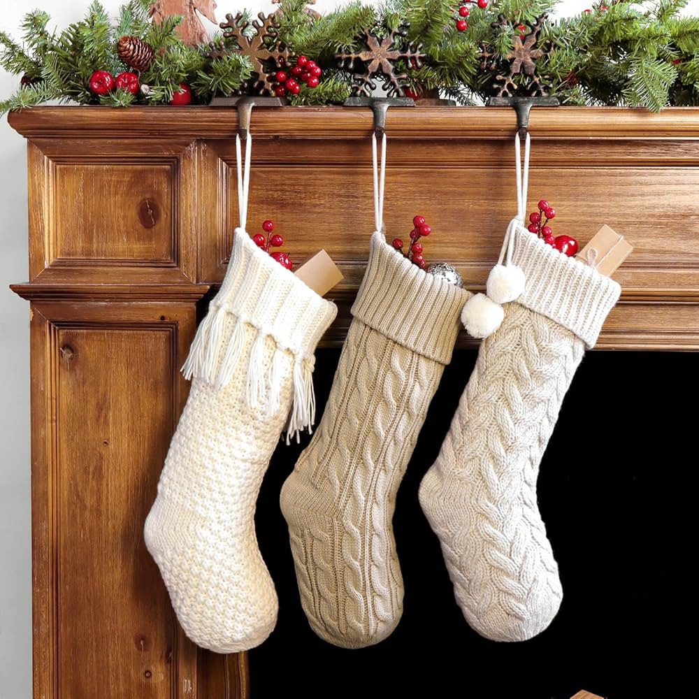 LimBridge Christmas Stockings Cable Knit, 3 Pack 18 inches Large Size Knitted Xmas Stockings, Rus... | Amazon (US)