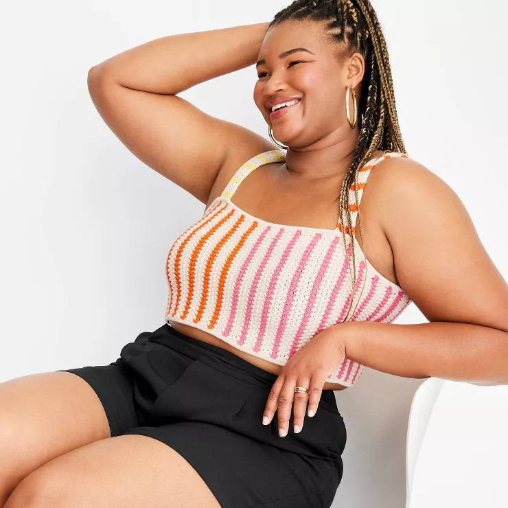 Women's Striped Crochet Sweater Tank - Future Collective™ with Alani Noelle Cream | Target