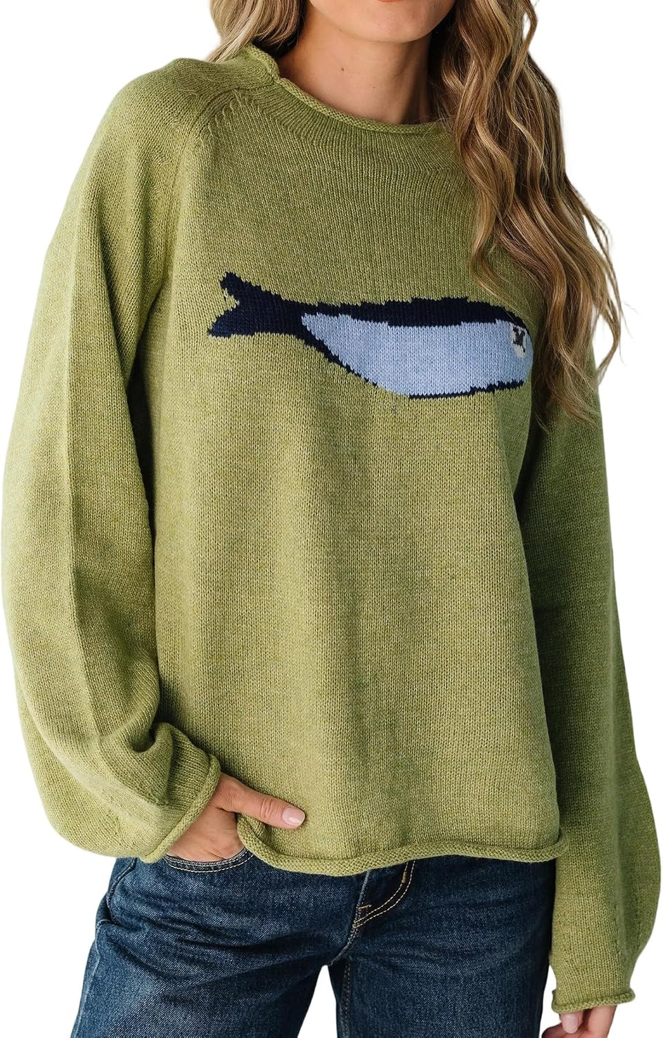 Women's Oversized Roll Neck Cute Animal Graphic Sweater Long Sleeve Chunky Knit Pullover Tops Casual Patterned Knitwear | Amazon (US)