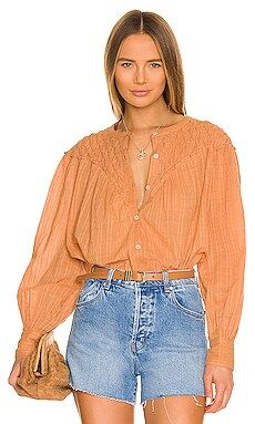 Free People x REVOLVE Marigold Buttondown Top in Wood Chimes from Revolve.com | Revolve Clothing (Global)