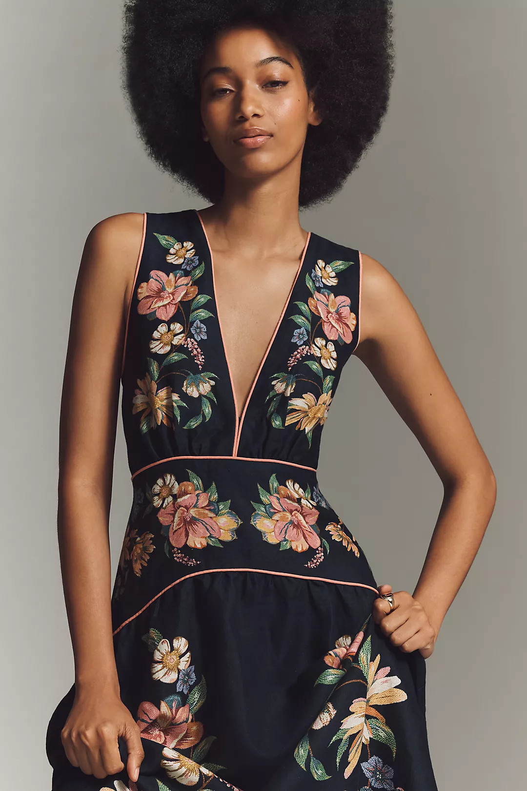 Farm Rio Maira Floral Linen Sleeveless Plunge Maxi Dress | Anthropologie (US)