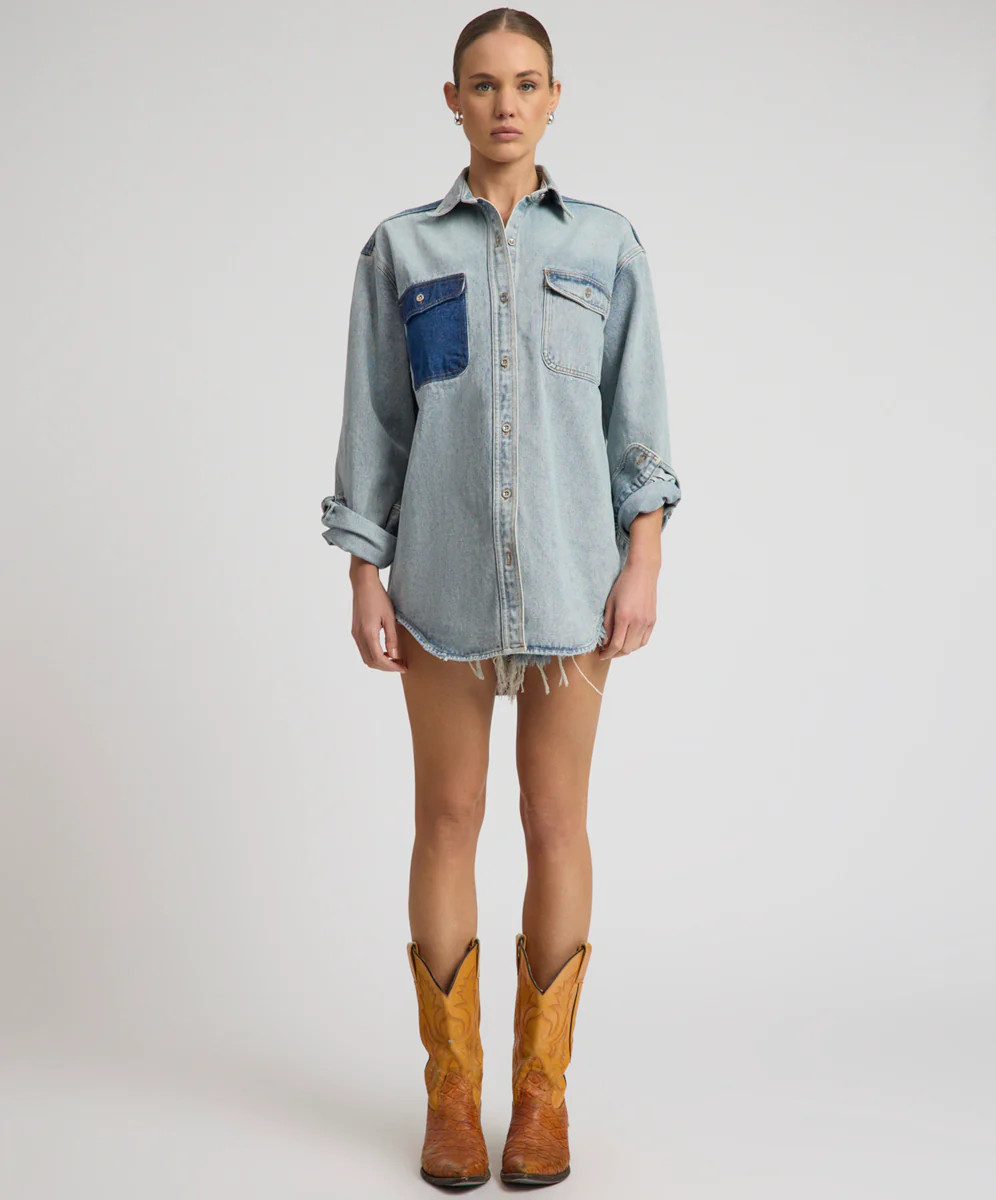 Saint Tropez Everyday Denim Shacket - Hendrixe Blue | One Teaspoon | OneTeaspoon