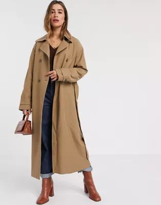 Mango maxi trench coat in tan | ASOS US