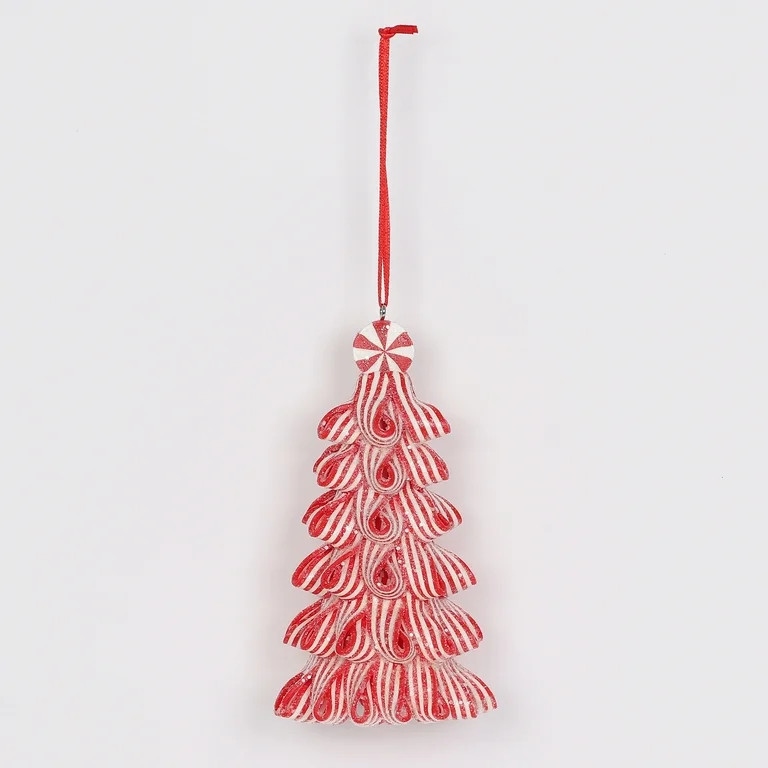 Red & White Striped Tree Clay Christmas Ornament, 4.75 in, 1 Count, Walmart Christmas, Home Decor | Walmart (US)