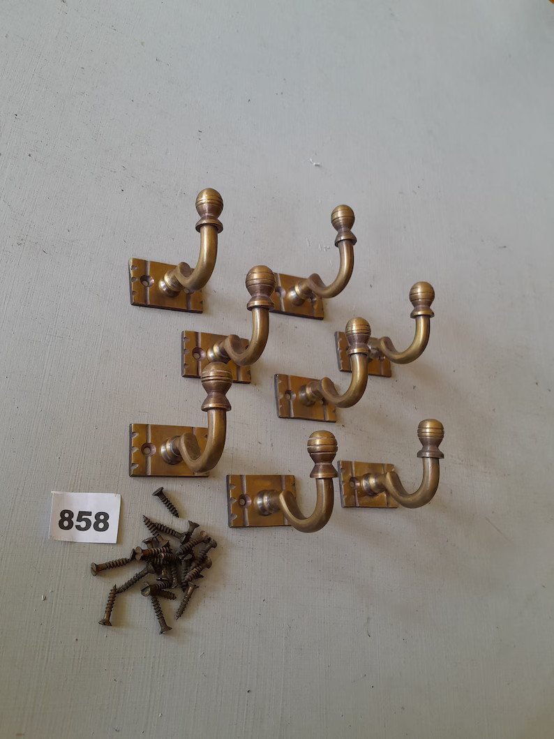 8 Vintage Style Heavy Cast Brass Victorian Design Coat Hooks in a AGED Finish NOT Lacquered or Co... | Etsy (US)
